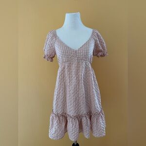 E&M Women's Pink Mauve Gingham Ruffle-Trim Babydoll Dress, Size S